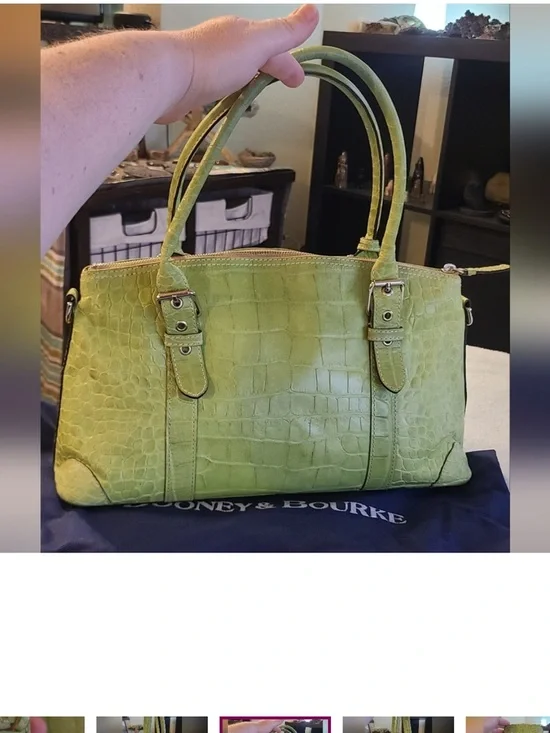 Vintage Dooney and Bourke, Lime Green Croc-Embossed Satchel Bag EUC - Picture 5 of 9